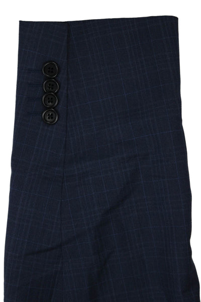 Saks Fifth Avenue Mens Blue Wool Checked Blazer Button Closure Size 44