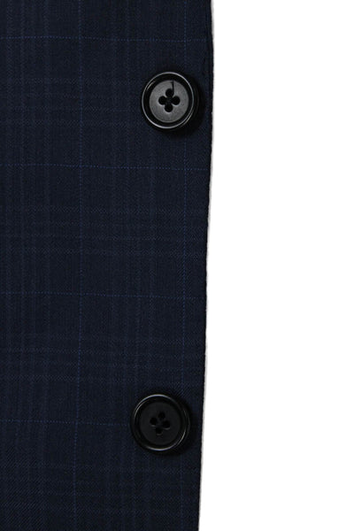 Saks Fifth Avenue Mens Blue Wool Checked Blazer Button Closure Size 44