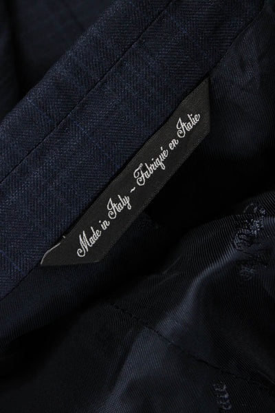 Saks Fifth Avenue Mens Blue Wool Checked Blazer Button Closure Size 44