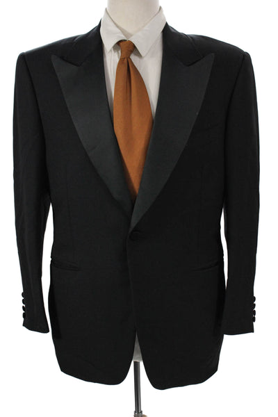 Canali Mens One Button Black Wool Suit Jacket Size 50
