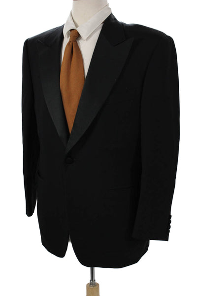 Canali Mens One Button Black Wool Suit Jacket Size 50