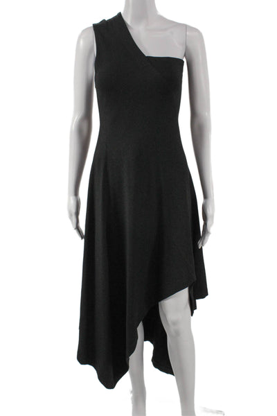 Rosetta Getty Women A-Line One Shoulder Midi Viscose Dress Black Zip Size L