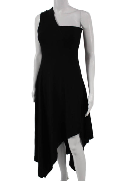 Rosetta Getty Women A-Line One Shoulder Midi Viscose Dress Black Zip Size L