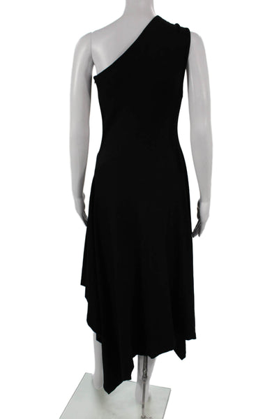 Rosetta Getty Women A-Line One Shoulder Midi Viscose Dress Black Zip Size L