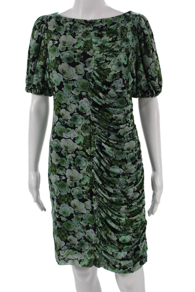 Ganni Women Bodycon Green Dress Boat Neck Short Sleeve Polyamide Size 42
