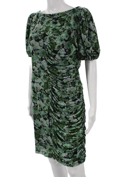 Ganni Women Bodycon Green Dress Boat Neck Short Sleeve Polyamide Size 42