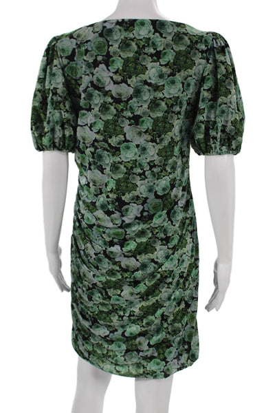 Ganni Women Bodycon Green Dress Boat Neck Short Sleeve Polyamide Size 42
