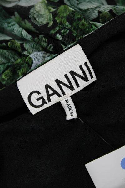 Ganni Women Bodycon Green Dress Boat Neck Short Sleeve Polyamide Size 42