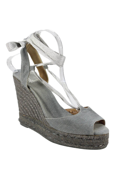 Castaner Womens Slingback Peep Toe Platform Wedge Sandals Gray Size 9
