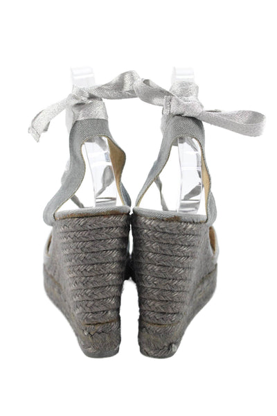 Castaner Womens Slingback Peep Toe Platform Wedge Sandals Gray Size 9