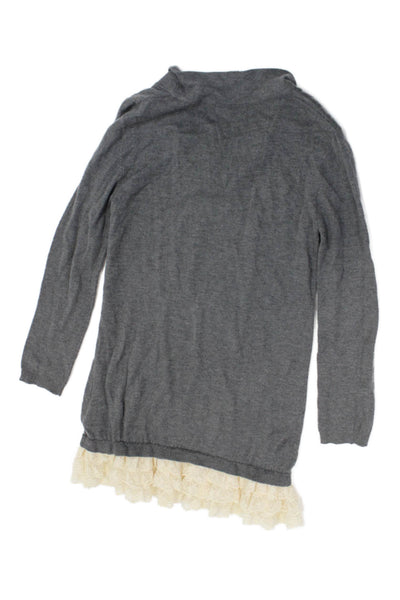 Monalisa Girls Floral Lace Hem Knitted Long Sleeve Dress Gray Size 11