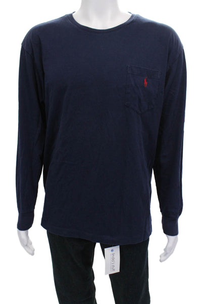 Polo Ralph Lauren Mens Long Sleeve Cotton Crew Neck T-Shirt Blue Size L