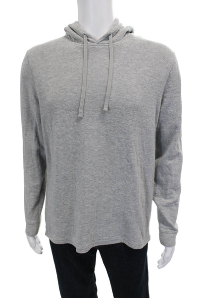 Vince Mens Gray Cotton Pullover Hoodie Long Sleeve Drawstring Size L