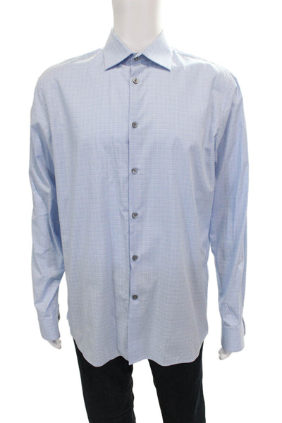 John Varvatos Star USA Mens Blue Cotton Check Blouse Long Sleeve Size L