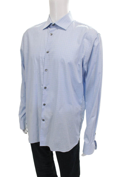 John Varvatos Star USA Mens Blue Cotton Check Blouse Long Sleeve Size L