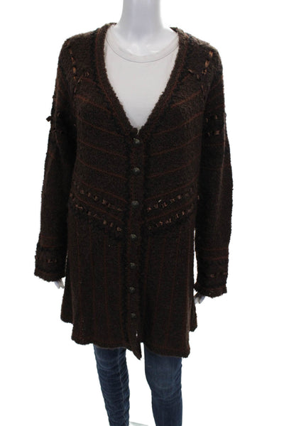 Covelo Women Cardigan Striped V-Neck Acrylic Long Sleeve Brown Size XL