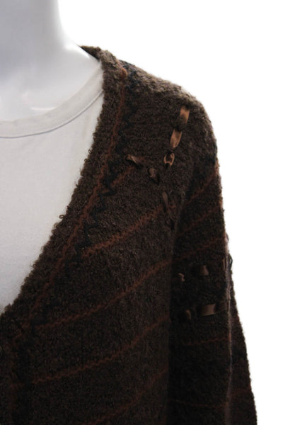 Covelo Women Cardigan Striped V-Neck Acrylic Long Sleeve Brown Size XL