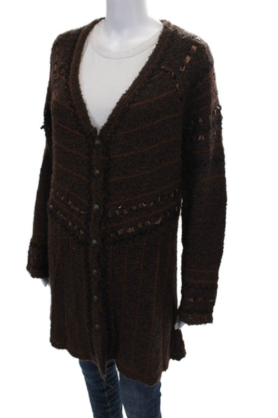 Covelo Women Cardigan Striped V-Neck Acrylic Long Sleeve Brown Size XL