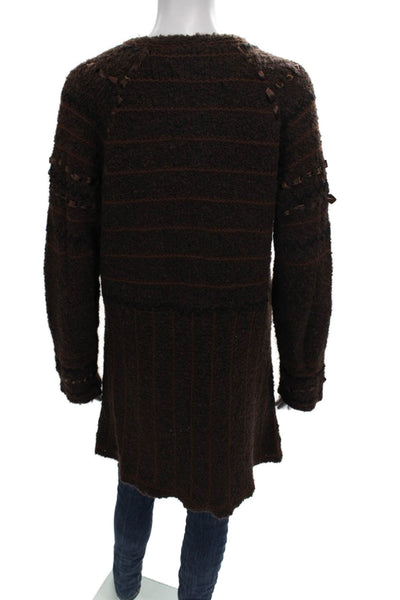 Covelo Women Cardigan Striped V-Neck Acrylic Long Sleeve Brown Size XL