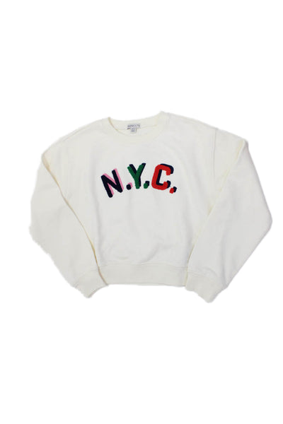 Crewcuts Childrens Girls NYC Pullover Sweater White Cotton Size 10-11