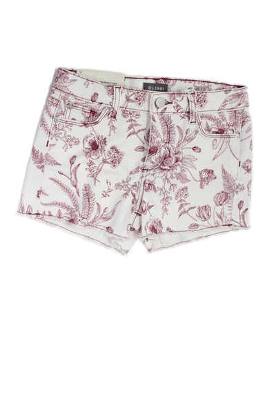 DL1961 Childrens Girls Botanical Floral Print Denim Shorts White Size 12