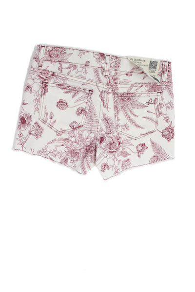 DL1961 Childrens Girls Botanical Floral Print Denim Shorts White Size 12