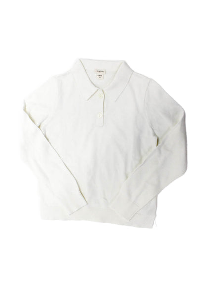 Crewcuts Childrens Girls Long Sleeves Polo Sweater White Cotton Size 10-11