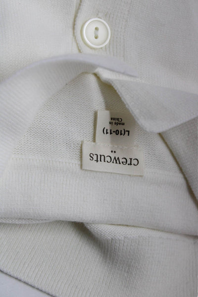 Crewcuts Childrens Girls Long Sleeves Polo Sweater White Cotton Size 10-11