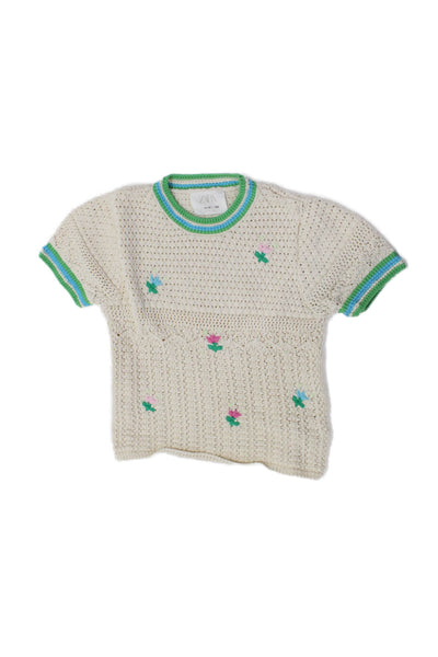 Zara Childrens Girls Floral Embroidered Woven Sweater White Size 11-12