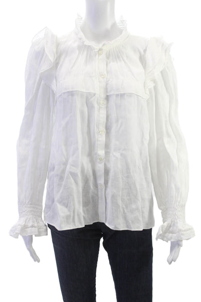 Isabel Marant Etoile Womens White Linen High Neck Blouse Long Sleeve Size 40