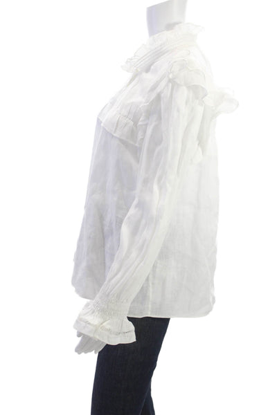 Isabel Marant Etoile Womens White Linen High Neck Blouse Long Sleeve Size 40