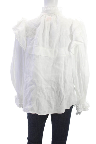 Isabel Marant Etoile Womens White Linen High Neck Blouse Long Sleeve Size 40
