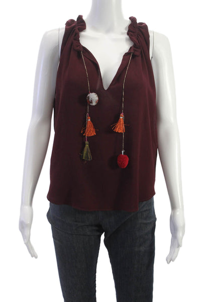 Misa Womens Basic V Neck Sleeveless Viscose Tank Top Red Size M