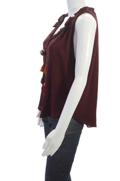Misa Womens Basic V Neck Sleeveless Viscose Tank Top Red Size M