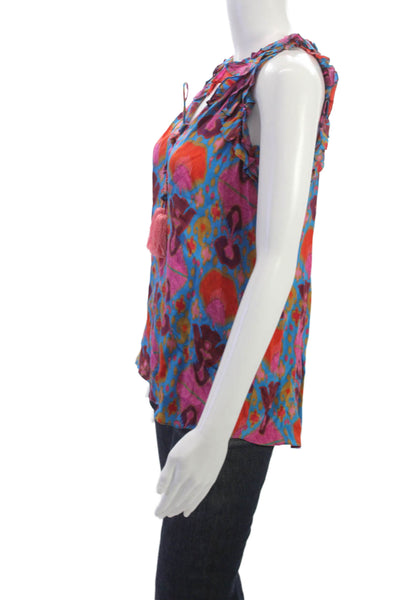 Figue Women Sleeveless V-Neck Geometric Viscose Tunic Blouse Tie Size M