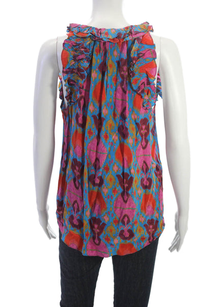 Figue Women Sleeveless V-Neck Geometric Viscose Tunic Blouse Tie Size M