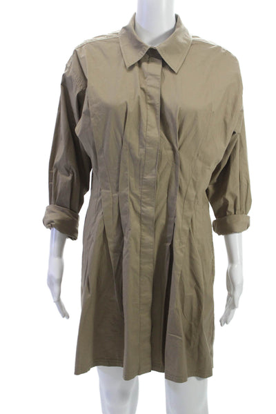 Pilcro Anthropologie Womens Beige Shirt Dress 3/4 Sleeve Collared Size M