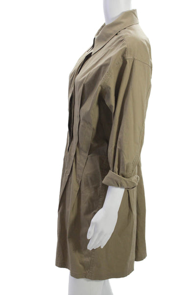 Pilcro Anthropologie Womens Beige Shirt Dress 3/4 Sleeve Collared Size M