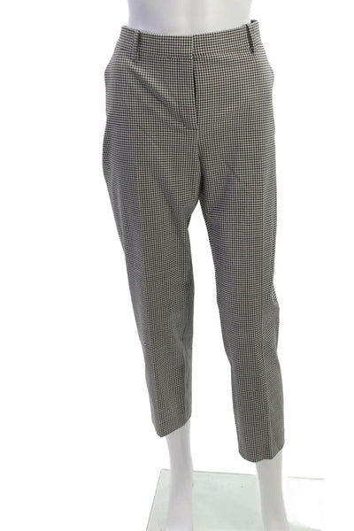 Theory Women Cropped Virgin Wool Check Pants Black Zip Size 8