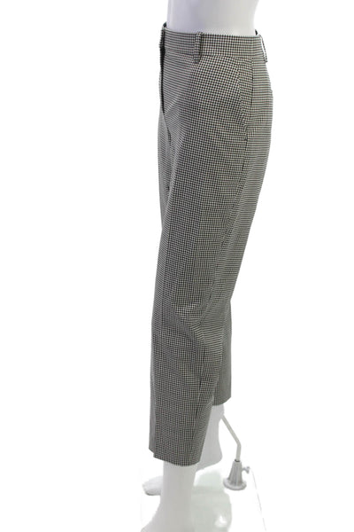 Theory Women Cropped Virgin Wool Check Pants Black Zip Size 8