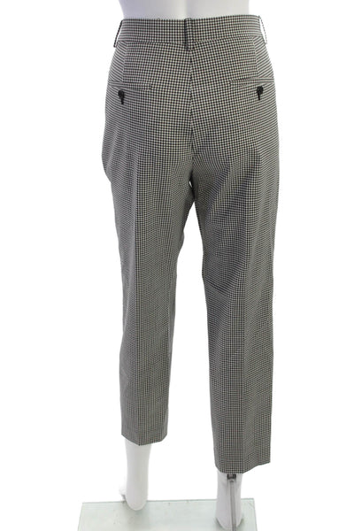 Theory Women Cropped Virgin Wool Check Pants Black Zip Size 8