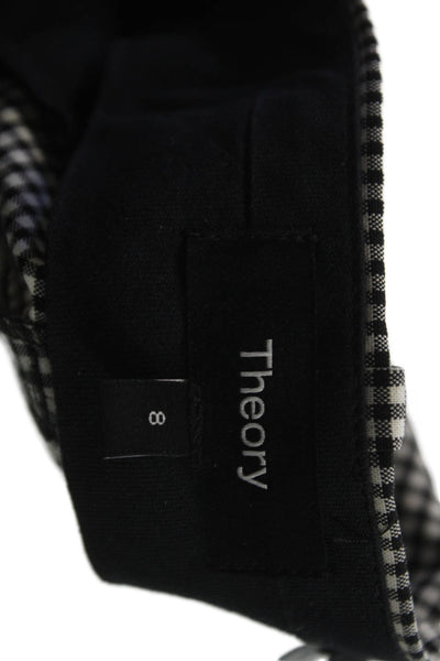 Theory Women Cropped Virgin Wool Check Pants Black Zip Size 8