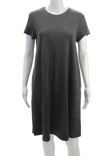 J. Mclaughlin Womens Shift Dress Gray Short Sleeve Crew Neck Knee Length Size M
