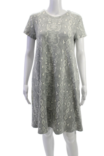 J. Mclaughlin Women Shift Dress Gray Animal Print Short Sleeve Size M