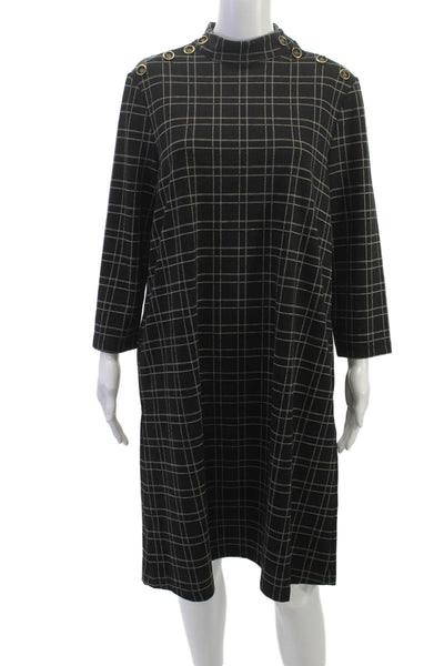 J. Mclaughlin Women Shift Dress Black High Neck 3/4 Sleeve Knee Length Size L