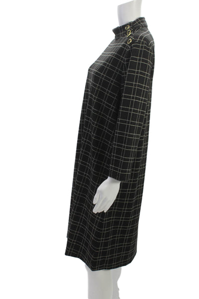 J. Mclaughlin Women Shift Dress Black High Neck 3/4 Sleeve Knee Length Size L