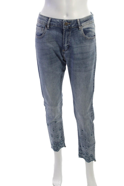 Frank Lyman Women Cropped Blue High Rise Cotton Blend Button Jeans Size M