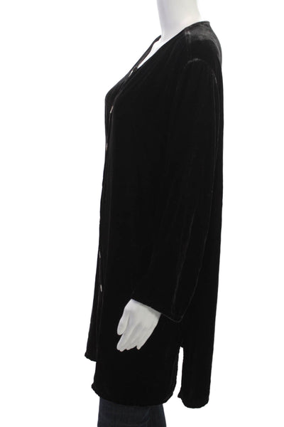 Kleen Women Silk Tunic Black Button Up Long Sleeve Round Neck Size L