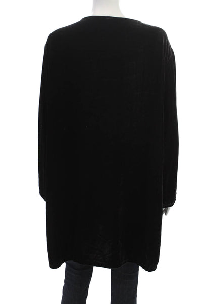 Kleen Women Silk Tunic Black Button Up Long Sleeve Round Neck Size L