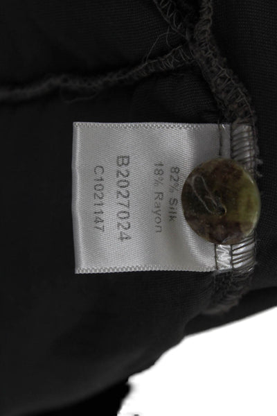 Kleen Women Silk Tunic Black Button Up Long Sleeve Round Neck Size L